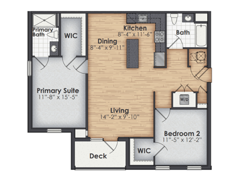 Floor plan for 2 beds, 2 baths, 1204 sqft
